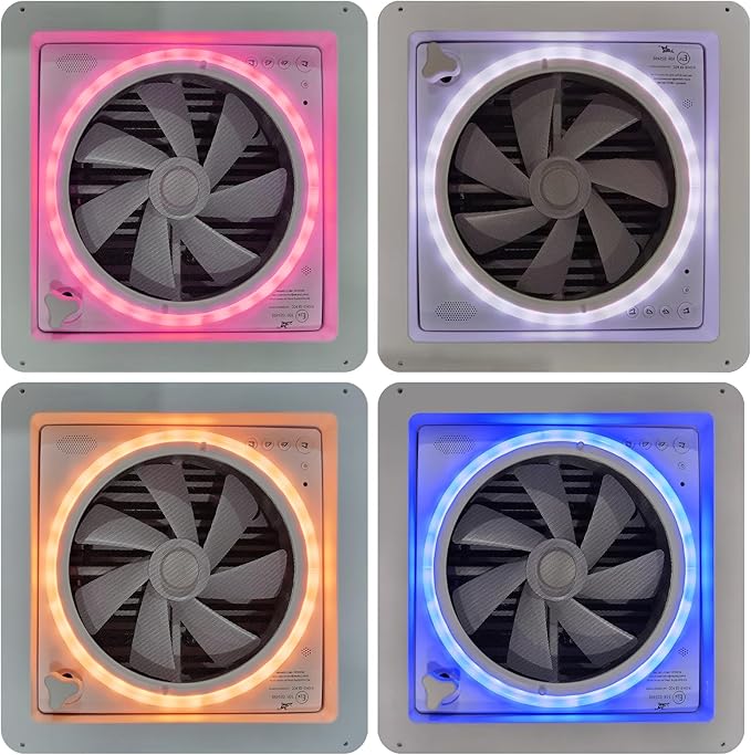 2012 14" RV Roof Vent Fan with LED Light, Air Max Reversible Exhaust Vent, Ultra Low Noise 12V - 24V Ceiling Fan with Remote and Rain Sensor for Camper, Trailer, Van, Motorhome Ventilation