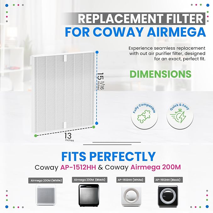Bagean AP-1512HH Filter Compatible with Coway Airmega AP-1512HH & 200M Air Purifier - Fit Coway Filter Replacement - H13 True HEPA Filters Removes 99.97% particles Freshens the Air (3 HEPA Filters)