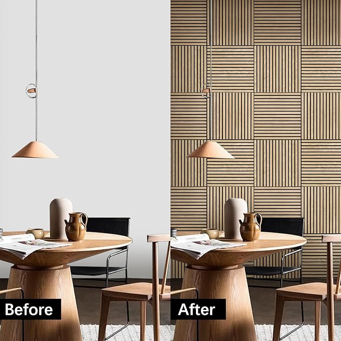 ARMURO Acoustic Wood Panels for Wall 4-Pack - Natural Oak Veneer Soundproof Panels for Home & Office, 23.6" Wood Wall Panels with Noise Reduction (23.6" W x 23.6" L)