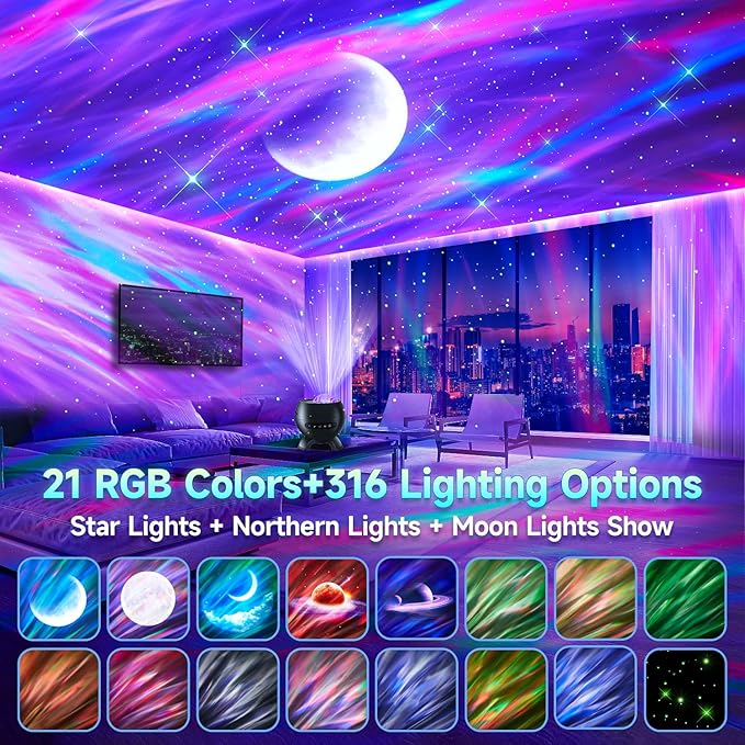 Northern Lights Projector Galaxy Projector for Bedroom,Valentines Day Gifts for Him 300+Colors Modes Aurora Light,15White Noise&Bluetooth Star Projector Galaxy Lights, Remote Ambient,Gifts for Boy