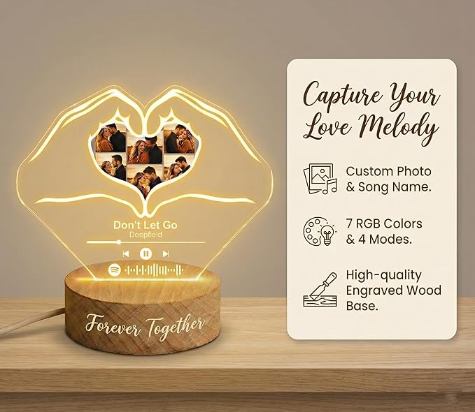 Personalized Spotify Plaque Night Light with Photo - Custom Acrylic Glass LED Lamp Frame - Romantic Valentines Day Gift for Him Her Boyfriend Girlfriend Husband Wife Couple (Modern, Art Deco, Rustic)