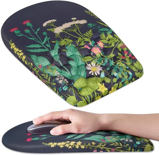 BOCHEERY Ergonomic Mouse Pad Wrist Support,Upgrade Mousepad with Massage Design,Non-Slip PU Base Desktop Mouse Pads for Pain Relief, Computer, Office & Home,12 x 8 in（F-Midnight Floral）