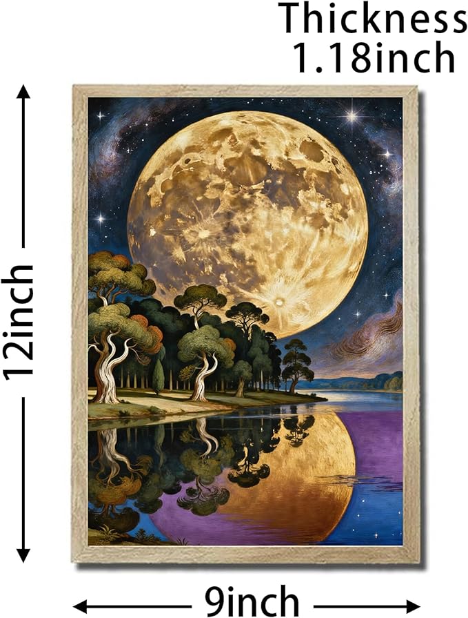 URVIP LED Glowing Photo Frame, 3D Starry-Sky Blue Moon Wall Art, 9x12 Inches Dimmable Light Up Light Painting for Bedroom, Unique Aesthetic Decor, Great Birthday Gift for Women Men