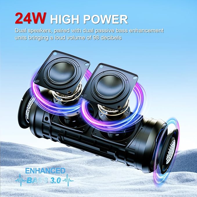 YOLOEMOT Portable Speaker Bluetooth, Powerful Deep Bass, Wireless Stereo Pairing, IPX7 Waterproof Dustproof,12H Playtime, Portable Outdoor Speaker for Travel, Sport, Party, Biking (Black)