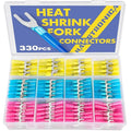 haisstronica 200PCS Heat Shrink Fork Spade Connectors #10 Waterproof Marine Grade Fork Terminal Connectors U-Type Blue 16-14 Gauge