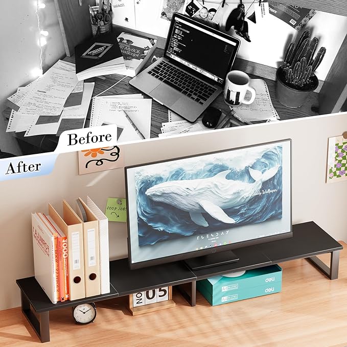 aboxoo 47" TV Riser with Light for 32-60 inch TV, TV Riser Stand Shelf, Tabletop TV Stand Riser, Computer Monitor Table for Home Living Room, Study Office (Black)