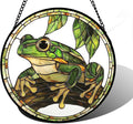 DASTOLL Stained Glass Window Hanging, Frog Green Leaf Sun Catchers Colorful Glass Panel Cool Suncatcher Decor for Birthday for Women, Men, Wife, Aunt, and Mom 11.8x11.8 in
