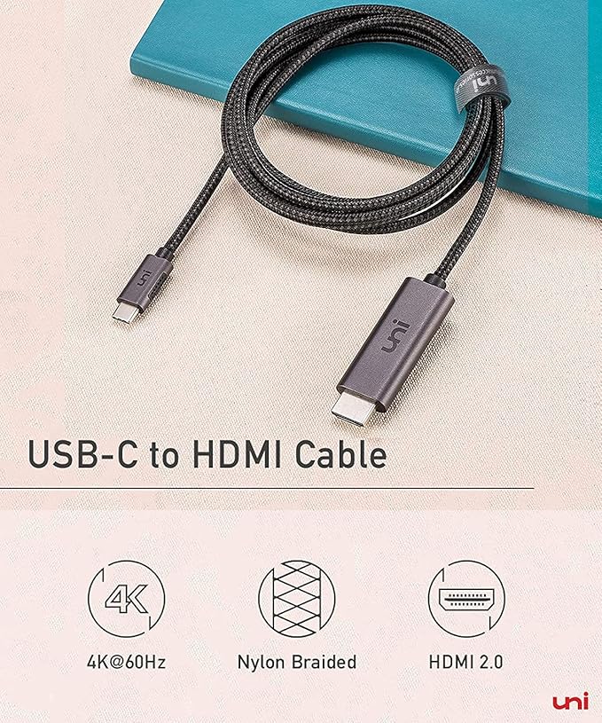 uni USB C to HDMI Cable 3ft 4K@60Hz, ONE-Way USB Type-C to HDMI Braided Cable (Thunderbolt 3/4 Compatible) with MacBook Pro/Air 2023, iPhone 15 Pro/Max, Samsung S24, Chromebook and More