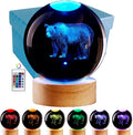 3D Crystal Ball Lamp with Lifelike LED Bear, 16 Color Changing Light, Dimmable Remote Control