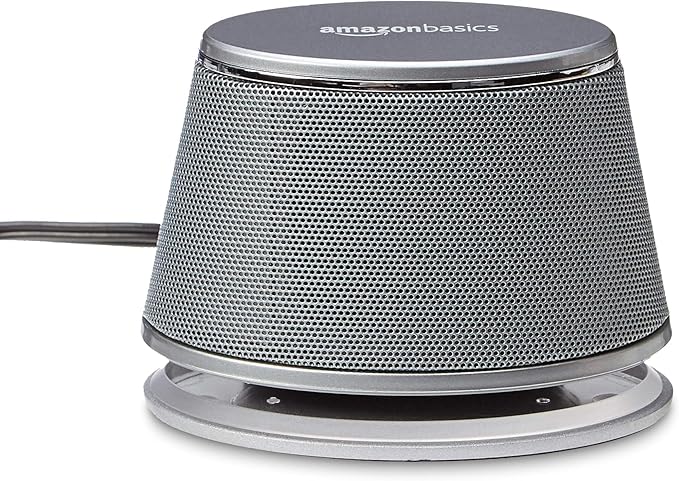 Amazon Basics Stereo 2.0 Speakers for PC or Laptop with Volume Control, 3.5mm Aux input, USB-Powered, 1 Pair, Silver