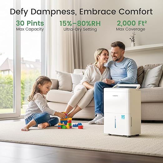 Waykar 2000 Sq. Ft. Energy Star 2025 Dehumidifier for Basement & Home, Adjusts from 15% RH With Drain Hose, Ultra Quiet 35 dB for Bedroom & Bathroom