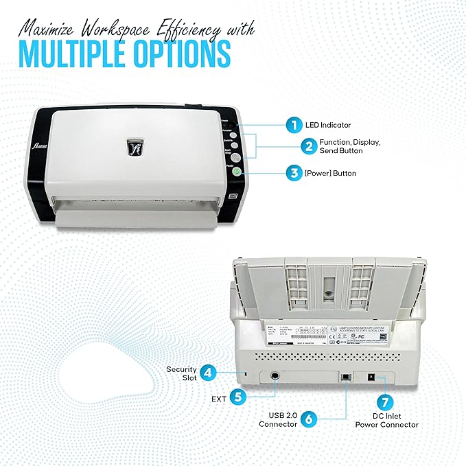 FI-6130 Fujitisu Document Scanner ADF - 1 Year Warranty - Duplex Sheet-Fed Document Scanner with 24V, USB 2.0 Cable & Microfiber Cleaning Cloth (Renewed)