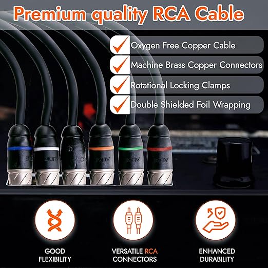 Elite Audio Premium Series 17ft. 6-Channel Car Audio RCA Cable – Double Shielded, Oxygen Free Copper, Noise Reducing Audio Cable for Amplifiers, Subwoofers, Speakers, and Processors – PRM617