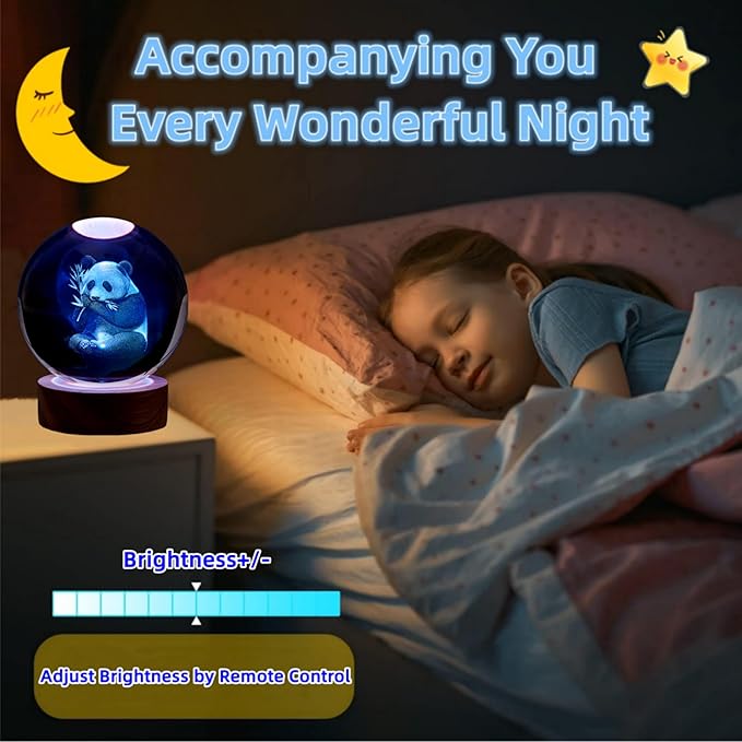 Panda Crystal Ball Lamp,3.15 inch 3D K9 Crystal Ball Panda Night Light,16 Colors Changing Light,Dimmable Remote Control,Panda Lamp Gift (L)