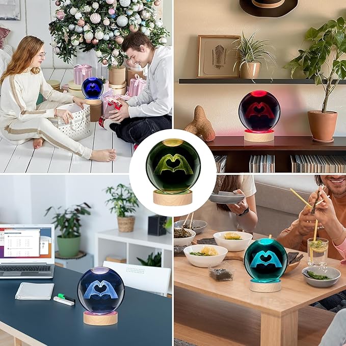 Kopesmsy 3D Crystal Ball Lamp,3.15 inch 3D K9 Crystal Ball Night Light with Wooden Base,Night Light Room Decor,Color Box,Birthday Anniversary Christmas Gifts for Women, Girlfriends, Wives, Daughters