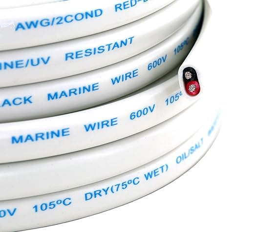 GS Power 100 Ft Duplex Marine Wire, 18 Gauge Wire, Oxygen-Free Tinned Copper 18 AWG Electrical Boat Wiring, Sheathed Copper Marine Grade Electrical Cable for Boat Automotive RV Camper Trailer