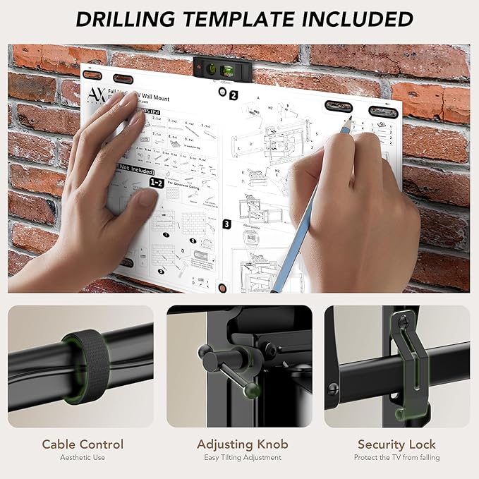 Full Motion TV Wall Mount Bracket with Power Outlet for Most 32-85 inch TV,TV Mount Dual Articulating Arms,Tilt/Swivel/Extension/Leveling,Fits 8” 12” 16" Studs,Max Vesa 600x400mm, Holds up to 132lbs