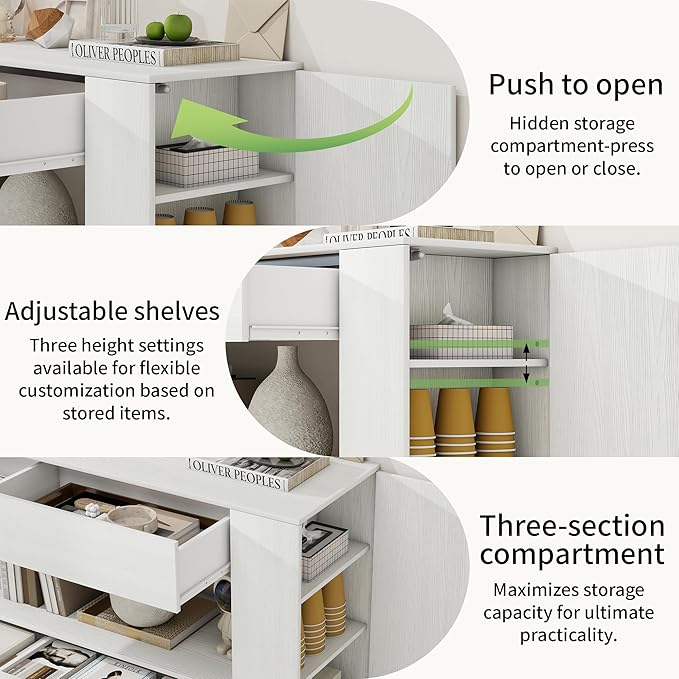 Vavkorkula TV Stand for 55 Inch with 2 Large Drawers & Hidden Storage Cabinets, Modern Farmhouse Entertainment Center Television Stands for Living Room Bedroom, White