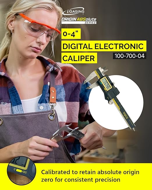iGAGING Absolute Origin 0-4" Digital Caliper, IP54 Stainless Steel, SPC/USB Output Port, Inch & Metric Modes, Case, Manual