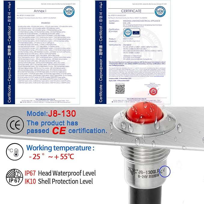 ZGSZJHF UL Listed Mini Indicator Light 8mm 0.31" Waterproof Domed Metal Stainless Steel Signal Lamp 12V-24V DC/AC Red and Green LED Light with 140mm Wire