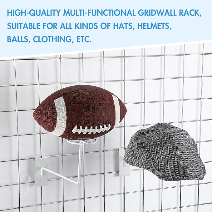 Blulu 6 Pcs Hat Displayer for Gridwall, Metal Hat Helmet Rack Retail Store Display Shelves Organizer Cap Rack Wall Fixtures Gridwall Hooks Accessories for Craft Show Garage (White)