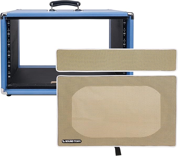 Sound Town Vintage 6U Amp Rack Case, 12.5" Depth with Rubber Feet, Dust Cover, Kickstand, Beau Blue (STVRC-6BL)