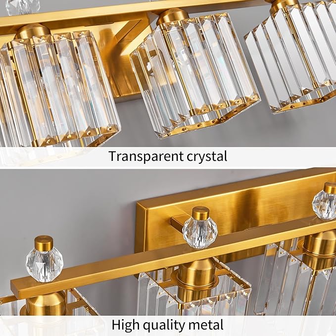 FDPBY Vanity Lights 5-Light Modern Crystal Vanity Light Gold Bathroom Light Fixtures Over Mirror Crystal Bathroom Vanity Lighting Fixtures