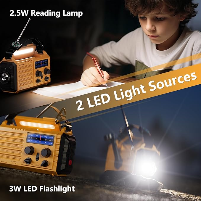 NOAA Weather Radio AM/FM/Shortwave, 5 Way Powered Emergency Radio 5000mAh/18500mWh Battery Backup Solar Crank, Portable Phone Charger with LED Flashlight, Reading Lamp and SOS Alarm for Survival