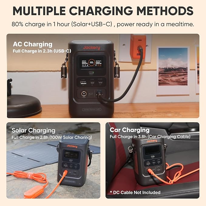 Jackery Explorer 240D Power Bank and 40W Solar Panel (80,000mAh), LiFePO4 Battery Portable Power Station, USB-C Cable Included,200W DC Output,1-Hour Fast Charging, Compact for Outdoor, Camping, Travel