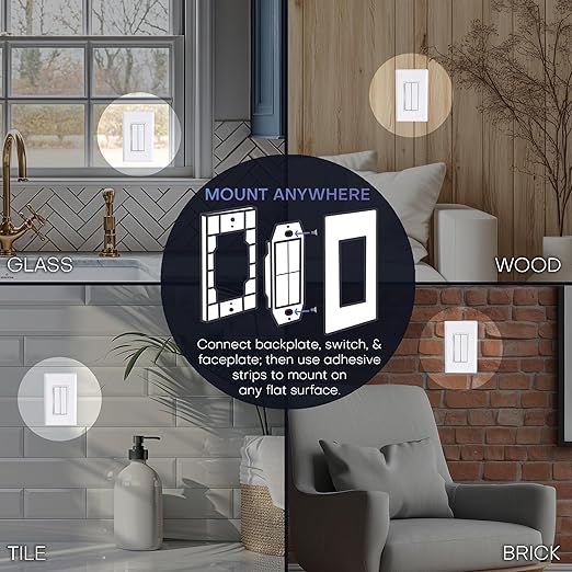 RunLessWire Click for Philips Hue – Battery-Free Wireless Smart Light Switch, 30ft Range – Works Natively with Philips Hue Bridge – Wall Mount Kinetic Switch - Decora Style, White 2 Pack
