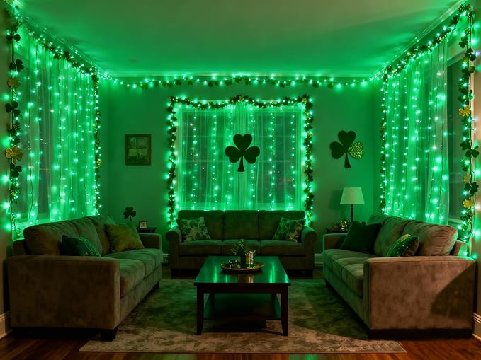Aalnfe Green Led Lights Strip ST. Patrick's Day Decorations Indoor Rope Lights Easy DIY Cuttable Strip Lights for Room Bathroom Living Room Kitchen Ceiling Wall Vanity Mirror Decor