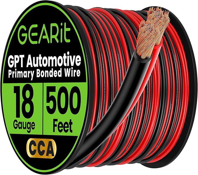 GEARit 18 Gauge Wire - 500ft Black/Red - 2 Conductor CCA for Car Audio, Speaker, Trailer, Electrical - 500ft Total 18ga awg