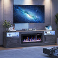 VITESSE TV Stand with 36" inch Electric Fireplace Up to 90" TVs, LED Light Entertainment Center, 80" Modern Wood High Gloss Fireplace with Highlight Storage Cabinet for Living Room (Gray)