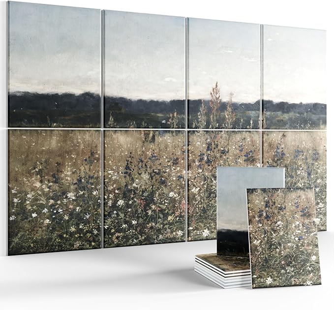Wall Art Acoustic Panels,70''×47''Sound Absorbing Panels-8-Pack with 60 Adhesive Tabs, Decorative Sound Absorbing Panels for Living Room and Recording Studio, Offices-Champ Fleuri