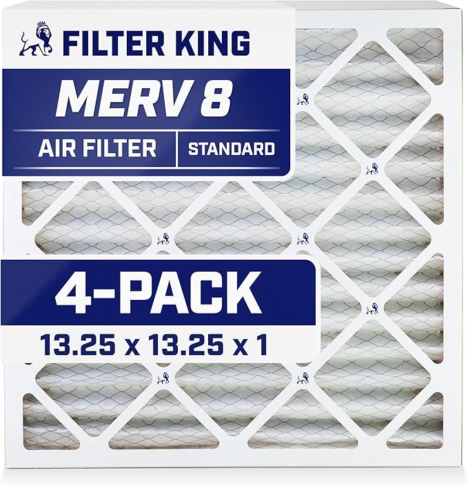 Filter King 13.25x13.25x1 Air Filter | 4-PACK | MERV 8 HVAC Pleated A/C Furnace Filters | MADE IN USA | Actual Size: 13.25 x 13.25 x .75"
