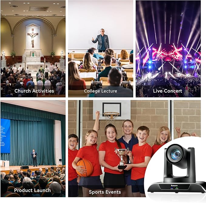 Tenveo HDMI/USB3.0/LAN(PoE) PTZ Camera AI Humanoid & Face Auto-Tracking, 20X Optical Zoom PTZ Camera IP Live Streaming, FHD 1080P 60FPS, for Church Services Worship Video Conference Live Streaming
