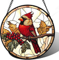 DASTOLL Stained Glass Window Hanging, Birds on a Branch Cardinal Sun Catchers Diamond Glass Panel Hangings Suncatcher Decor for Birthday for Women, Men, Wife, Aunt, and Mom 14.9x14.9 in