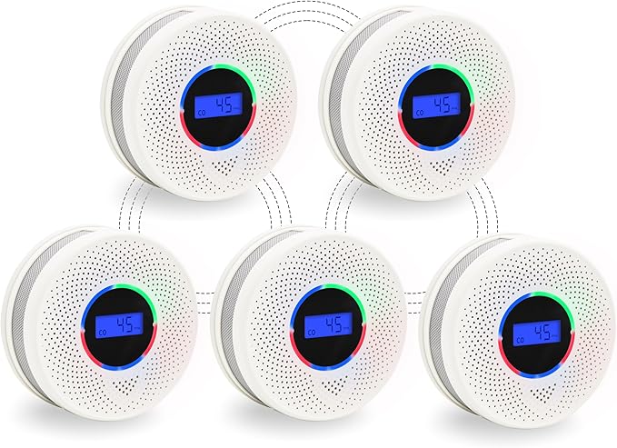 Kesymo 5Pack Upgraded Interlinked Smoke Carbon Monoxide Detector, Battery Powered&Wireless Interconnected Smoke and CO Alarm, Transmission Range of Over 820 ft (Includes Battery)