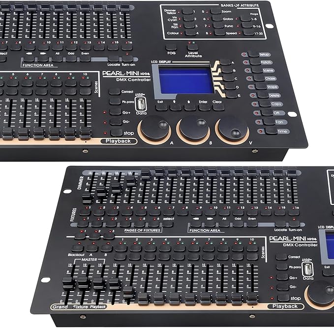 Professional DMX512 Stage Lighting Controller, Mini Pearl Stage Light Console,1024 Channels, 96 Fixtures, 60 Scenes, USB R20 Compatible