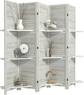 HOMCOM Room Divider, 5 Panel 67" Tall Wood Privacy Screen with 3 Display Shelves, and Folding Storage for Bedroom or Home Office, Distressed White