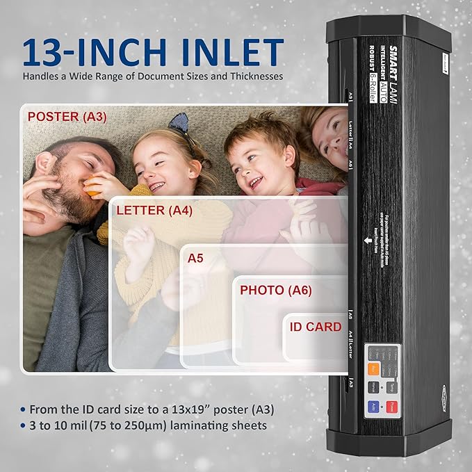 SINCHI 6-Roller Auto Sense Laminator, 13-Inch 3–10 Mil Thermal Machine, 50-Second Warm-Up, 47 in/min, Never-Jam Heavy Duty, Office & School, 11×17"