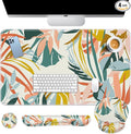 Britimes Bohemian Rainforest Keyboard Mouse Pad Set 4in1 Large Mousepad+Keyboard Wrist Rest+Mouse Wrist Rest+Coaster Set with Ergonomic Design for Home Office Computer 35.4x15.7 inches