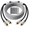 Elecan Premium RCA Cable 100 Ft (Hi-Fi Sound-16 AWG-Shielded) 2 RCA Male to 2 RCA Male Stereo Audio Cable, Gold Plated-Aluminum Alloy Shell-Pure Copper-Braided RCA Cord for Home Theater Speakers +Ties