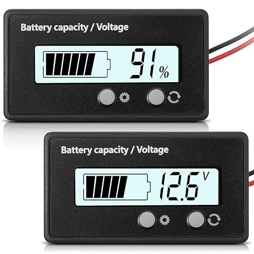 DC 12V 24V 36V 48V 60V 72V 84V Golf Cart Battery Meter with Alarm, Front Setting and Switch Key Battery Capacity Voltage Indicator Gauge Acid and Lithium ion Indicator(White)