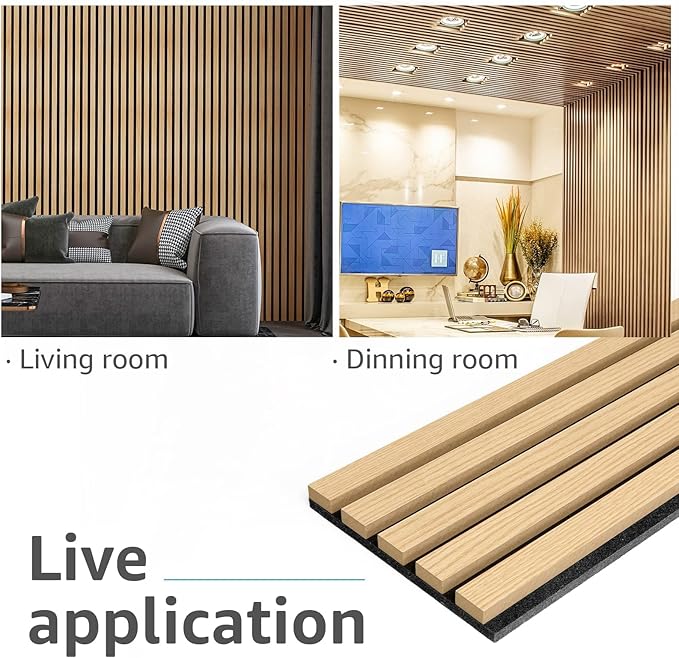 Art3d 6-Piece Wood Slat Acoustic Panels for Stylish Decor and Noise Reduction, 3D Textured Panel for Ceiling and Wall, Oak
