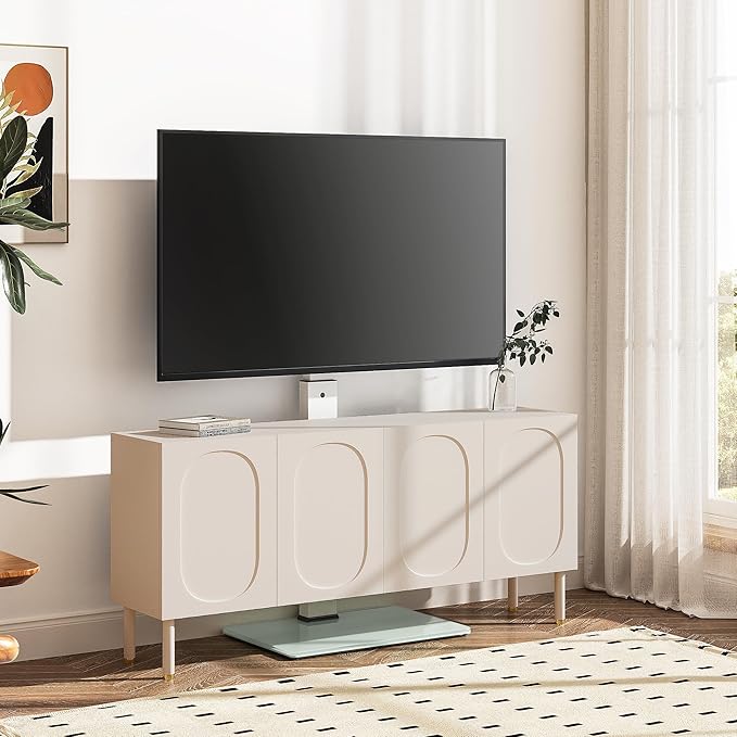 FITUEYES Swivel Floor TV Stand with Mount for TVs 37 43 50 55 60 65 70 75 Inch LCD LED Flat/Curved Screens Universal Swivel Televisions TV Mount Stand for Bedroom Living Room Black Tempered Glass Base