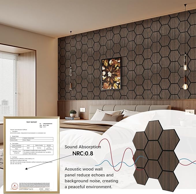 Hexagon Acoustic Wall Panels, Self-Adhesive Sound Absorbing Wall Panel by ARMURO, 4 Pack Covers 19.27 Sq Ft, Peel and Stick Noise Reducing for Home Office Studio Bedroom Wall Decor