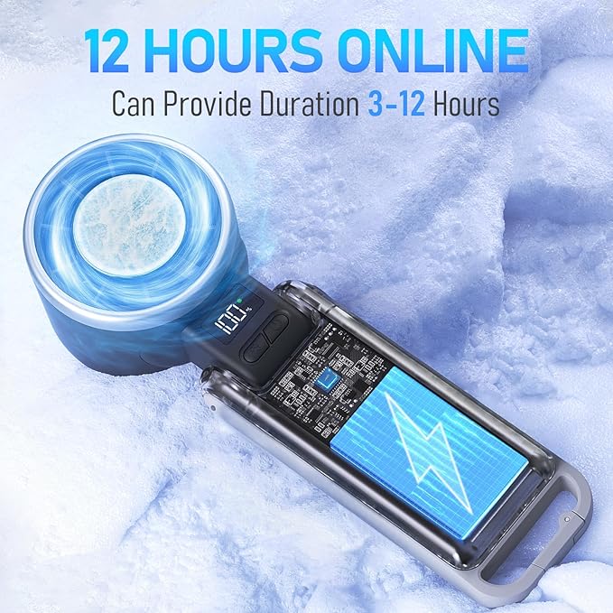 PlayHot Portable Handheld Turbo Fan with Ice Cooling, Rechargeable Personal Fan, Up tp 12Hrs Cooling, 5 Speed 25550RPM Powerful Portable Fan for Travel, Outdoor, Camping, Hiking (Black)