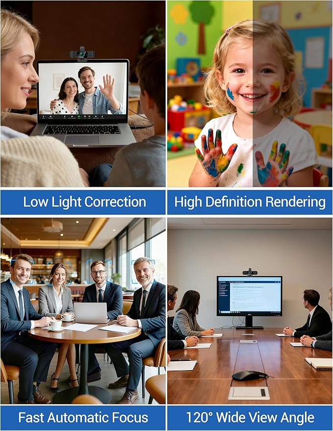 RUWBY UHD 4K Webcam with Built-in Dual Mics, Wide-Angle Lens, Privacy Cover, Tripod Stand, Autofocus Computer Camera, Plug and Play for Desktop PC or Laptop