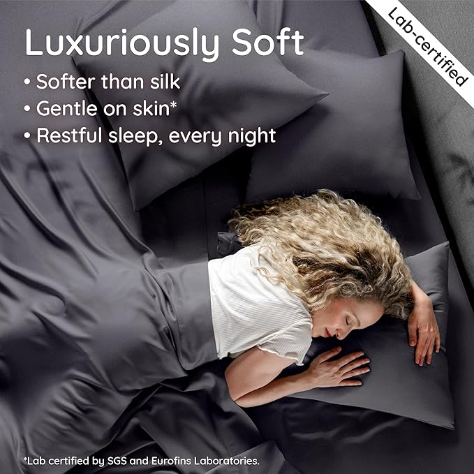 Bambaw 100% Viscose Derived from Bamboo Fitted Sheet Twin Size, Cooling Fitted Sheet with Corner Straps, Twin Mattress Fitted Sheet Only, 15’’ Deep Pocket Single Fitted Sheet Twin Size (Charcoal)